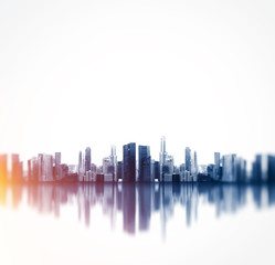Wall Mural - Panoramic view of a megalopolis with reflection. Square