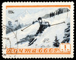 USSR - CIRCA 1954: A stamp printed in USSR shows skier, series, circa 1954