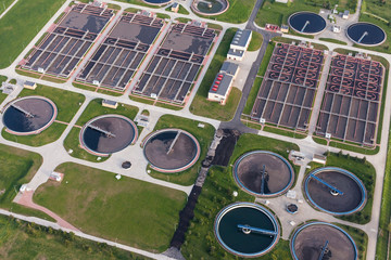 Wall Mural - aerial view of sewage treatment plant