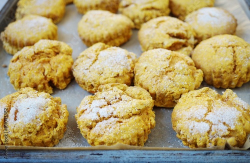 Valokuva Homemade sweet potato scones on a baking sheet