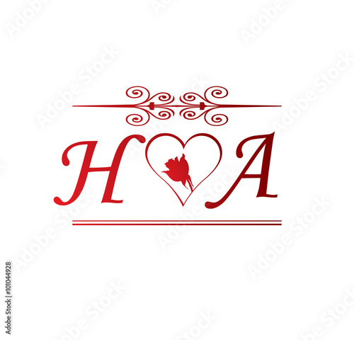 Ha Love Initial With Red Heart And Rose Buy This Stock Vector