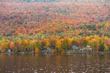 Wall Mural - Beautiful autumn foliage and cabins in Elmore state park, Vermont