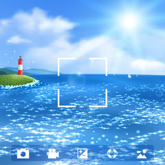 Wall Mural - Seascape with Lighthouse. Vector illustration, eps10.