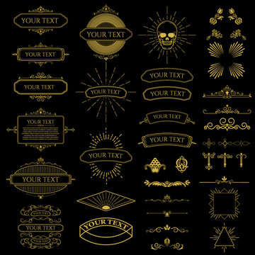 Set of vintage frames set and design elements.