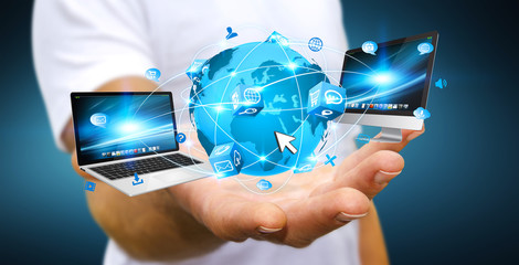 Poster - Businessman connecting tech devices