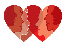 Couples Relationships And Love.
Young Couples Silhouettes In The Heart Shape Symbolizing Love. Vector Available.
