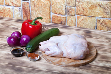 Wall Mural - Set of vegetables on light wooden burned background