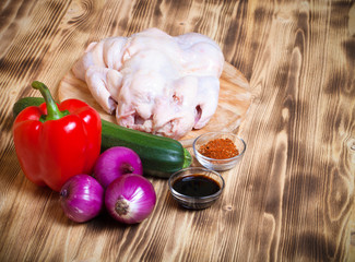 Wall Mural - Set of vegetables on light wooden burned background. Toned