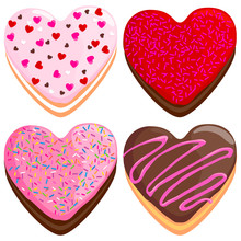 Heart Shaped Donuts. Vector Illustration