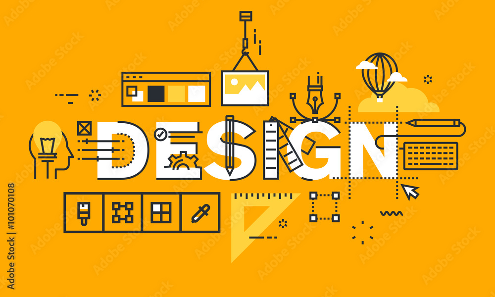 Thin line flat design banner of graphic design solutions. Modern vector ...