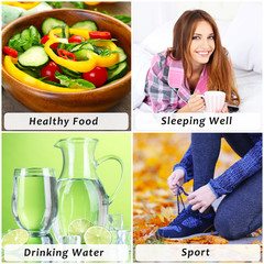 Collage of healthy lifestyle