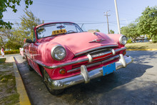 Old Cuban Taxi Cabriolet In Varadero. American Car.