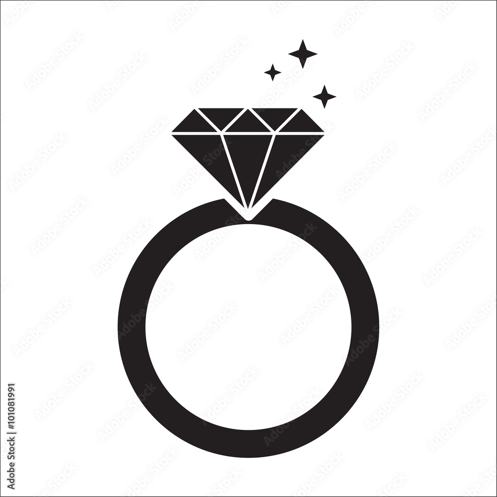 diamond ring black icon - obrazy, fototapety, plakaty 