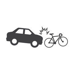 car crash bicycle black simple icons set for web