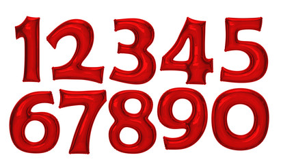 Fototapete - Red number foil balloon set with clipping path