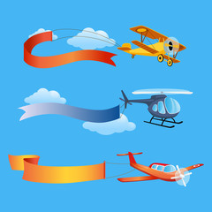 Poster - Plane Flies with Long Banners for Text on a Background of Sky