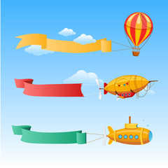 Sticker - Retro Aircraft with Long Banners for Text on a Background of Sky