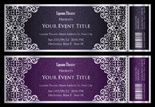 Luxury Anthracit And Plum Theater Ticket With Vintage Pattern