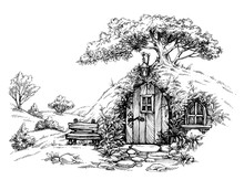 A Dwarf House In The Woods Sketch
