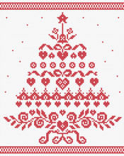 Christmas Ukrainian Ornament Red Tree Illustration Seamless Texture