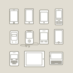 Aufkleber - Abstract style modern and vintage mobile gadgets. Lineart collec