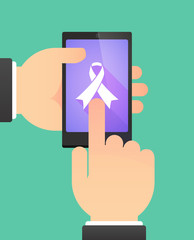 Poster - Man using a phone showing an awareness ribbon