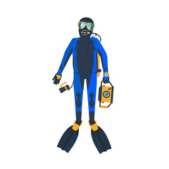 Scuba diver flat style illustration. Diving man on white background. Vector illustration