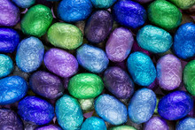 Blue, Green And Purple Chocolate Easter Eggs