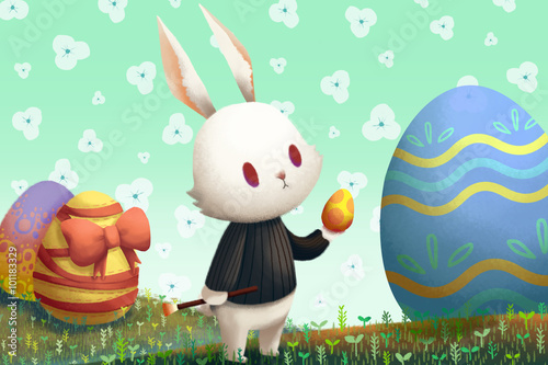Download Illustration For Children Little Rabbit Is Painting Easter Eggs Desktop Wallpaper Free Wallpaper Illustration For Children Little Rabbit Is Painting Easter Eggs For iPhone Free