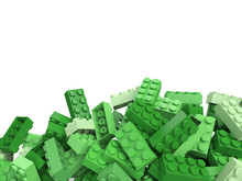 3D Rendering Of Toy Building Bricks In Green Shades With Lots Of