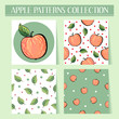 Seamless hand drawn red apple patterns set