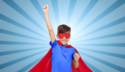 Poster - boy in red super hero cape and mask showing fists