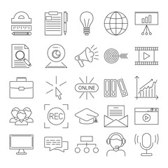 Canvas Print - vector business webinar and online education outline icons