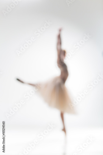 Fényképezés Blurred silhouette of ballerina on white background