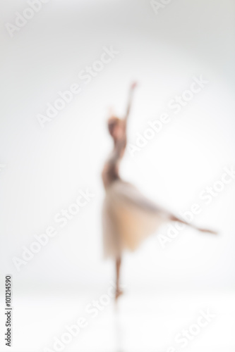 Fényképezés Blurred silhouette of ballerina on white background