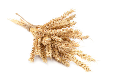 Wall Mural - Sheaf of wheat ears on white background.