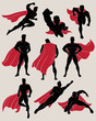 Set of superhero in 9 different poses. No gradient used.