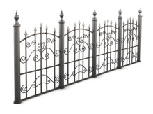 Metal Fence View Angle On A White Background. 3d Render Image