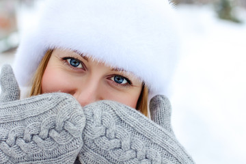 Wall Mural - Young woman winter portrait