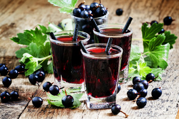 Wall Mural - Cold vodka with blackcurrant juice and fresh berries, selective