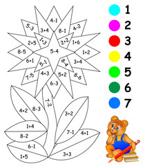 Wall Mural - exercises for children - needs to paint image in relevant color. developing skills for counting. vec