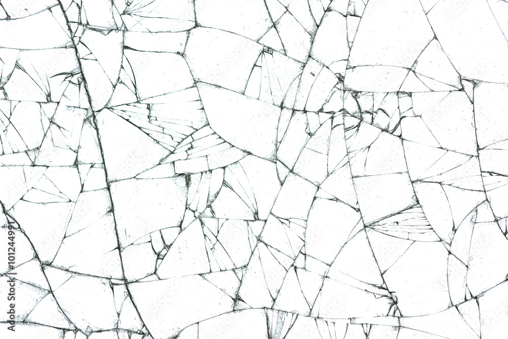 broken glass texture on white background - obrazy, fototapety, plakaty 