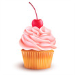 Cherry cupcake on white. Vector illustration.