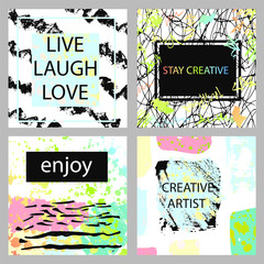 Wall Mural - Printable Collection  of Creative Universal  Freehand Cards. Backgrounds for Text.