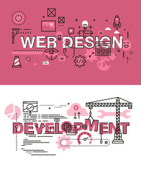 Set of modern vector illustration concepts of words web design and development. Thin line flat design banners for website and mobile website, easy to use and highly customizable.