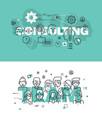 Poster - set of modern vector illustration concepts of words consulting and team. thin line flat design banne