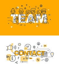 Fototapete - Set of modern vector illustration concepts of words team and contact. Thin line flat design banners for website and mobile website, easy to use and highly customizable.