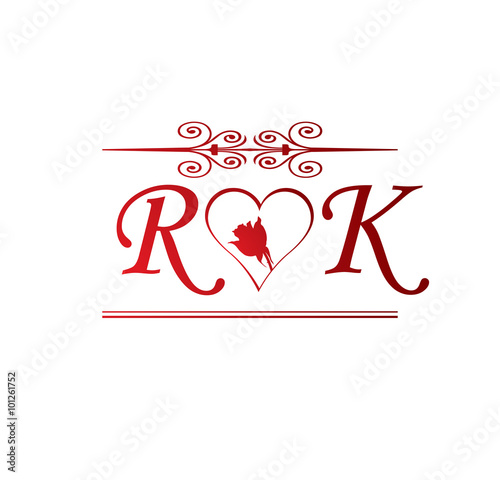 Rk Love Initial With Red Heart And Rose Stock Vector Adobe Stock