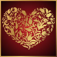 Sticker - Greeting gold heart elements for design. Vector illustration.