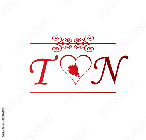 Tn Love Initial With Red Heart And Rose Buy This Stock Vector
